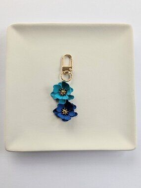 BLUE TEAL & GOLD FLOWER BAG CHARM